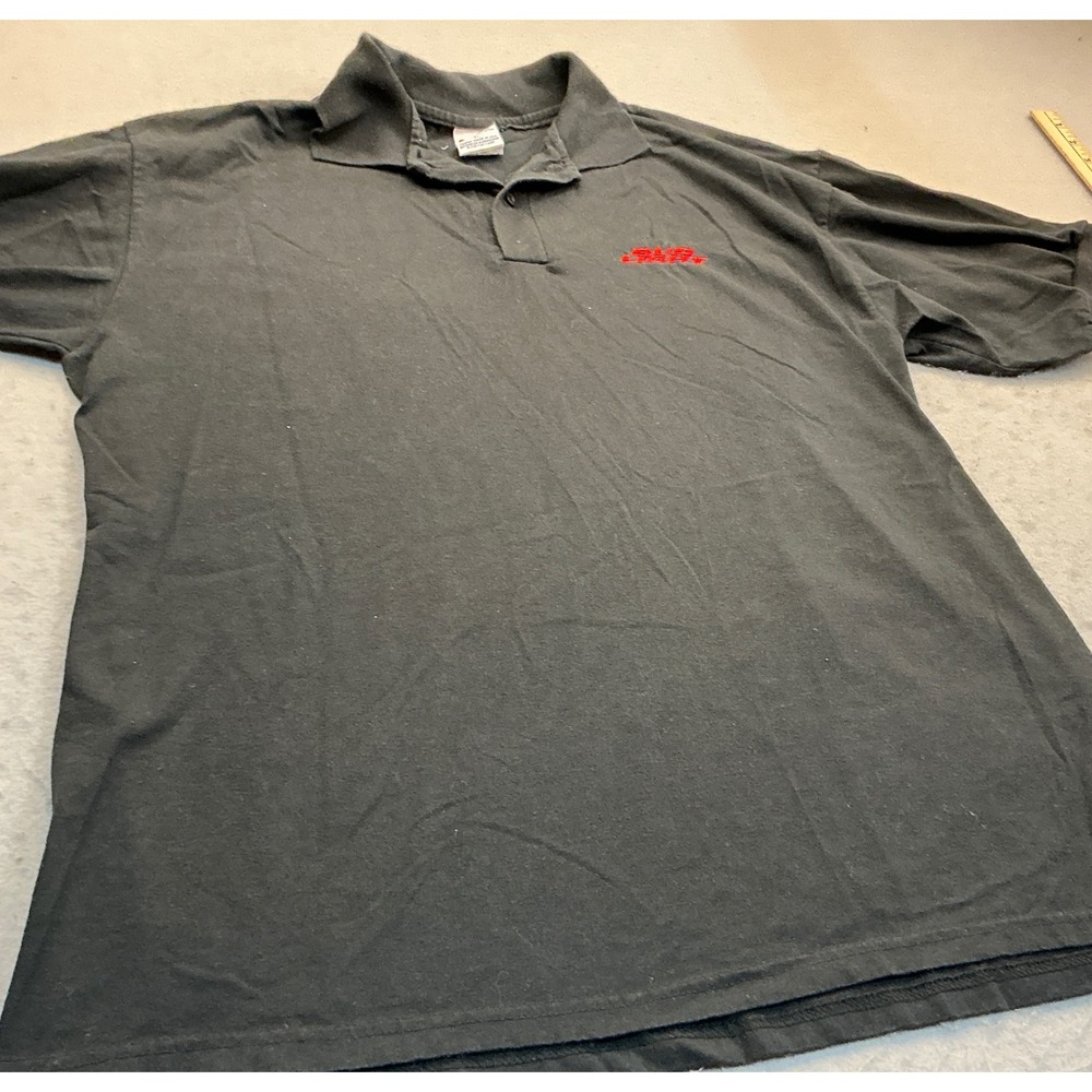 Anvil Vintage Polo Shirt Red Embroidered Logo Black Cotton Blend XL Casual